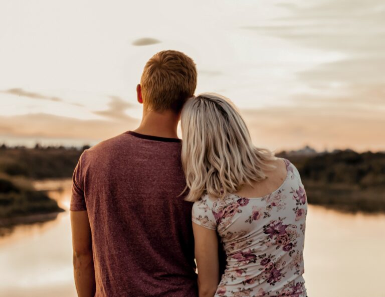 Loving couple enjoying a sunset.